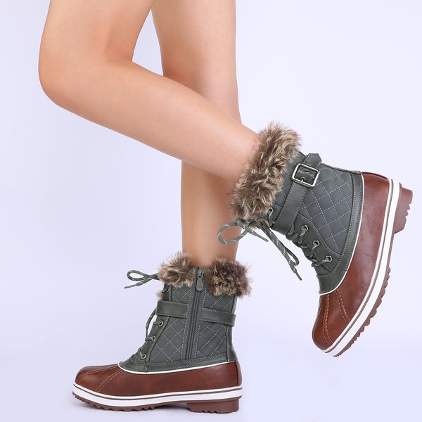 Mid Calf Faux Snow Boots - TAN KHAKI - 1